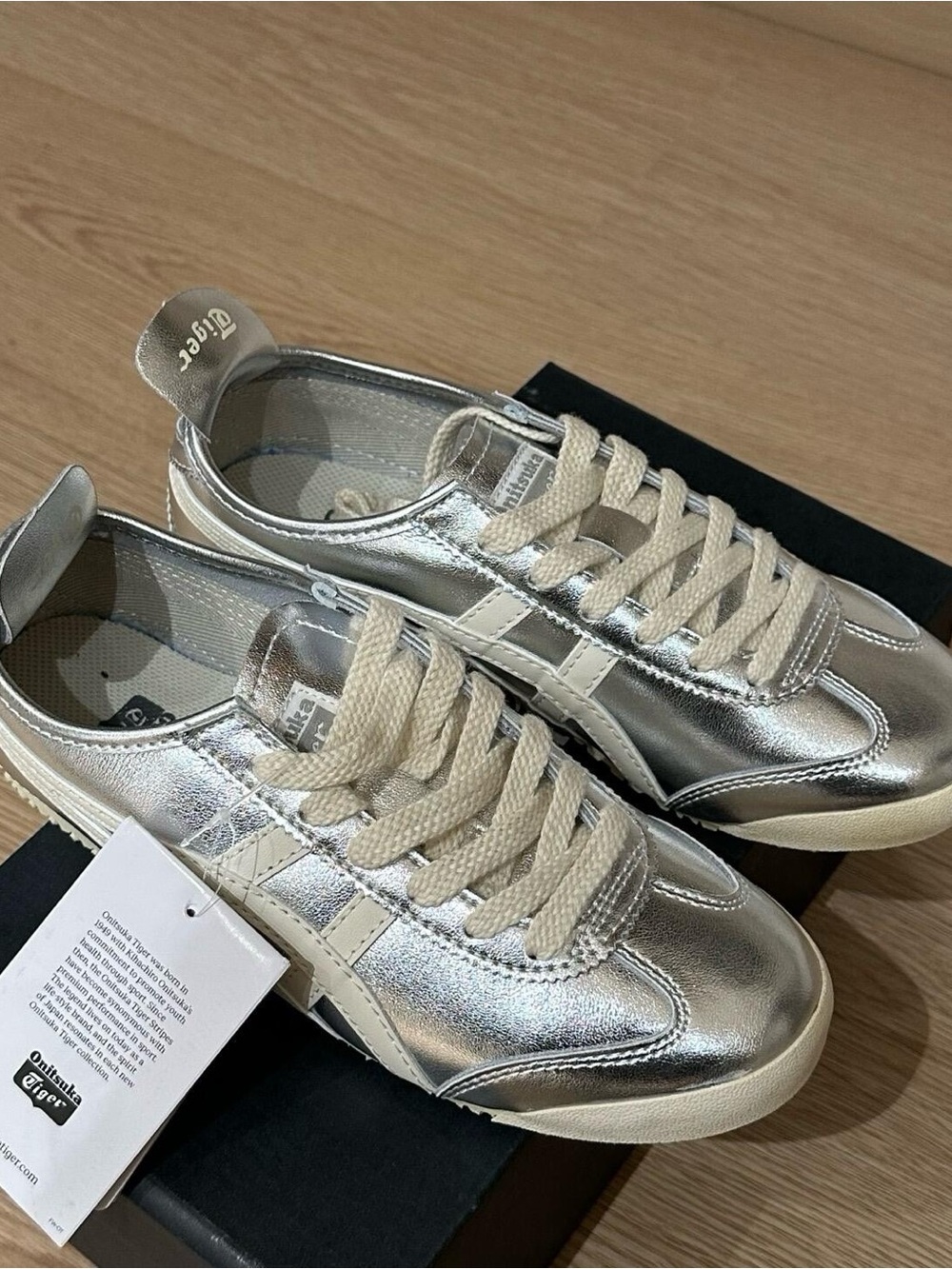 Onitsuka Tiger by Asics Silver Metallic Low-Top Sneakers with Cream Laces